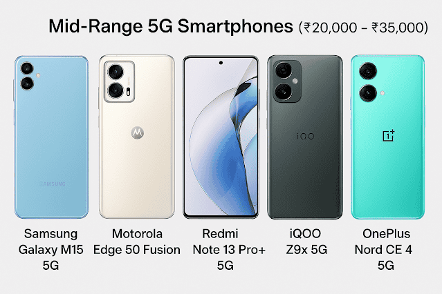 Best 5G phones between Rs. 20,000 - Rs. 35,000 in the Mid-Range.