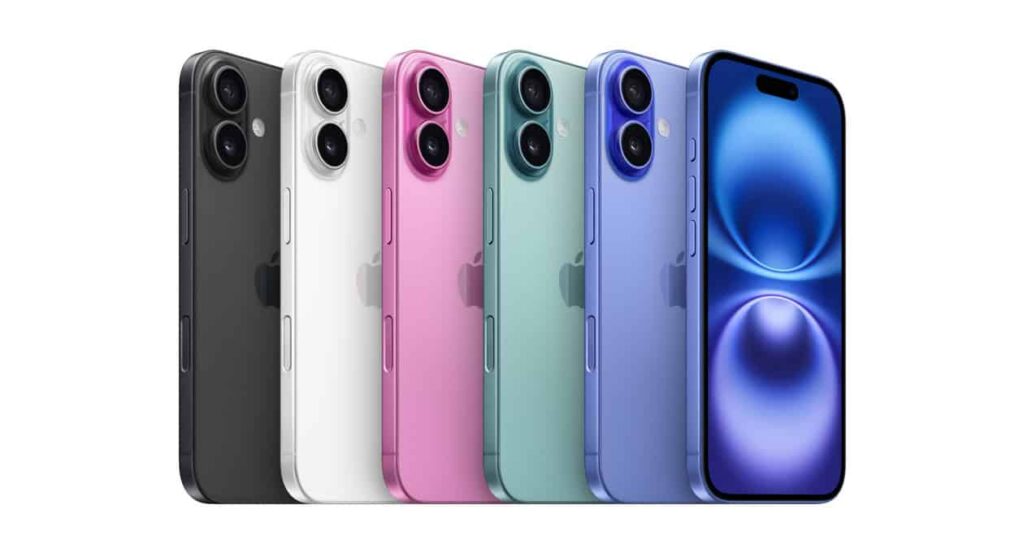 iPhone 16 lineup in multiple color options