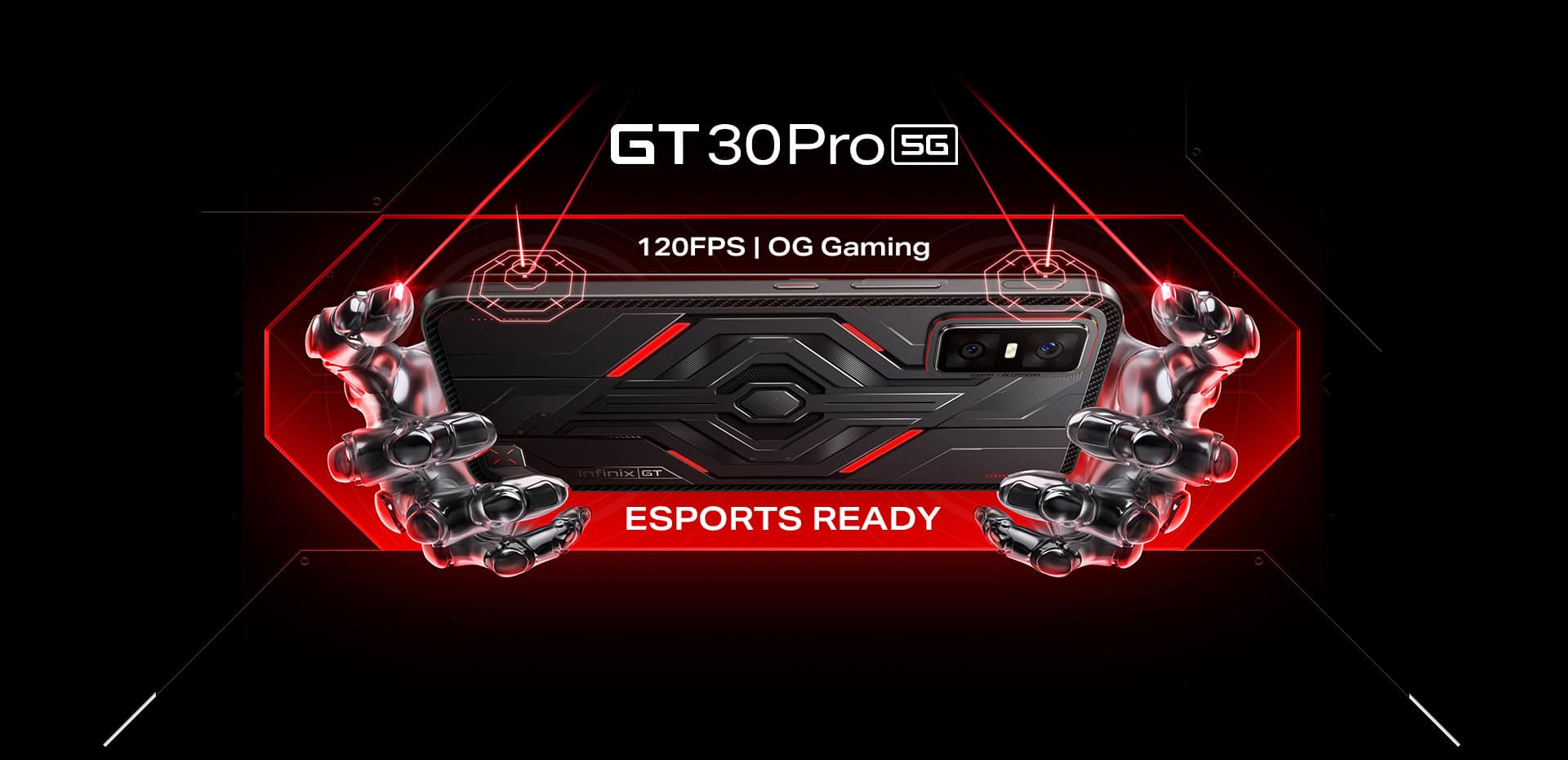Infinix GT 30 Pro 5G back panel with an esports-ready design and 120FPS gaming feature.