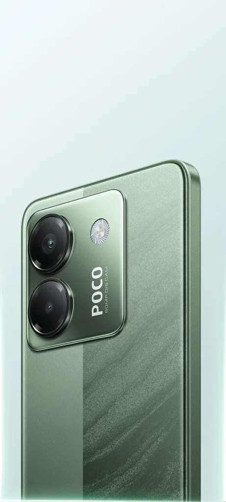 Poco M7 5G in vibrant Green with dual camera module