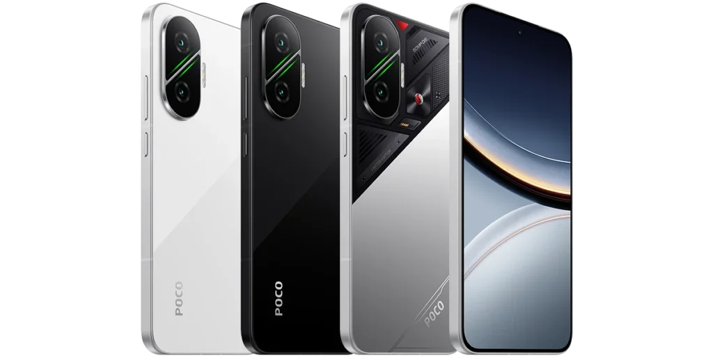 The Poco F7 5G comes in White, Black, and Cyber Silver Edition shades.