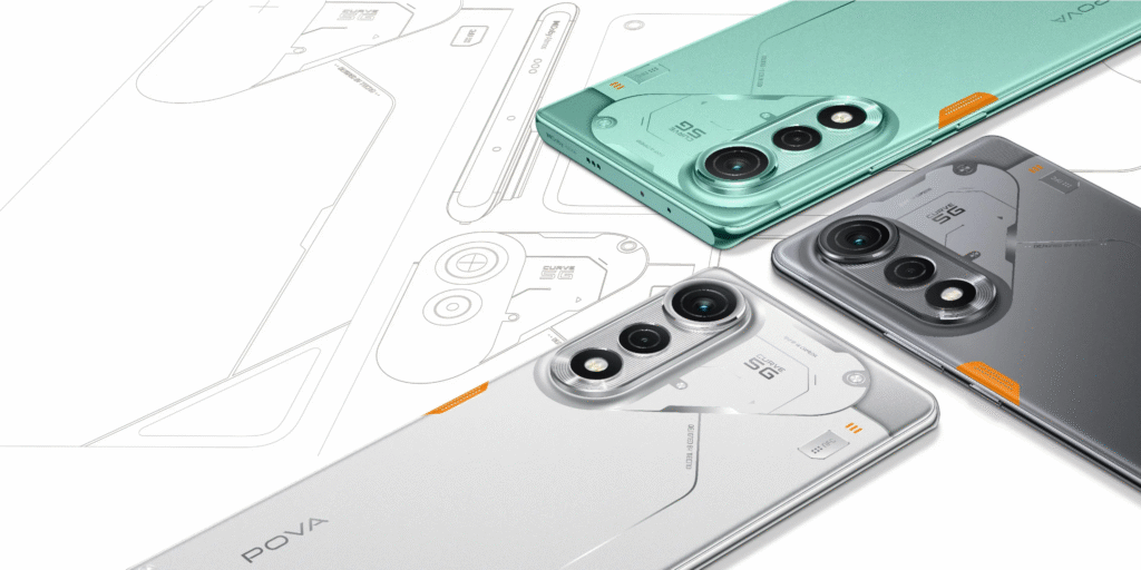 Tecno Pova Curve 5G smartphone showcasing its curved display and sleek design